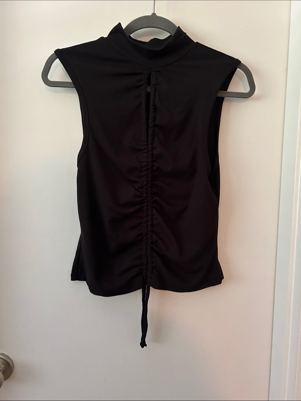 eye candy Black Sleeveless Mock Neck Tank with Center Ruched Tie